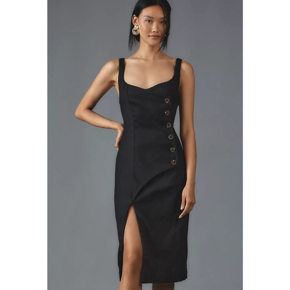 NWT Anthropologie Sleeveless Square-Neck Linen Button Wrap Midi Dress $178 3X - Picture 4 of 5